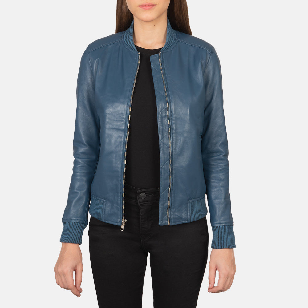 Bliss Blue Leather Bomber Jacket by Dash Racegear - women Jacket view 1