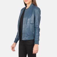 Bliss Blue Leather Bomber Jacket by Dash Racegear - women Jacket view 2