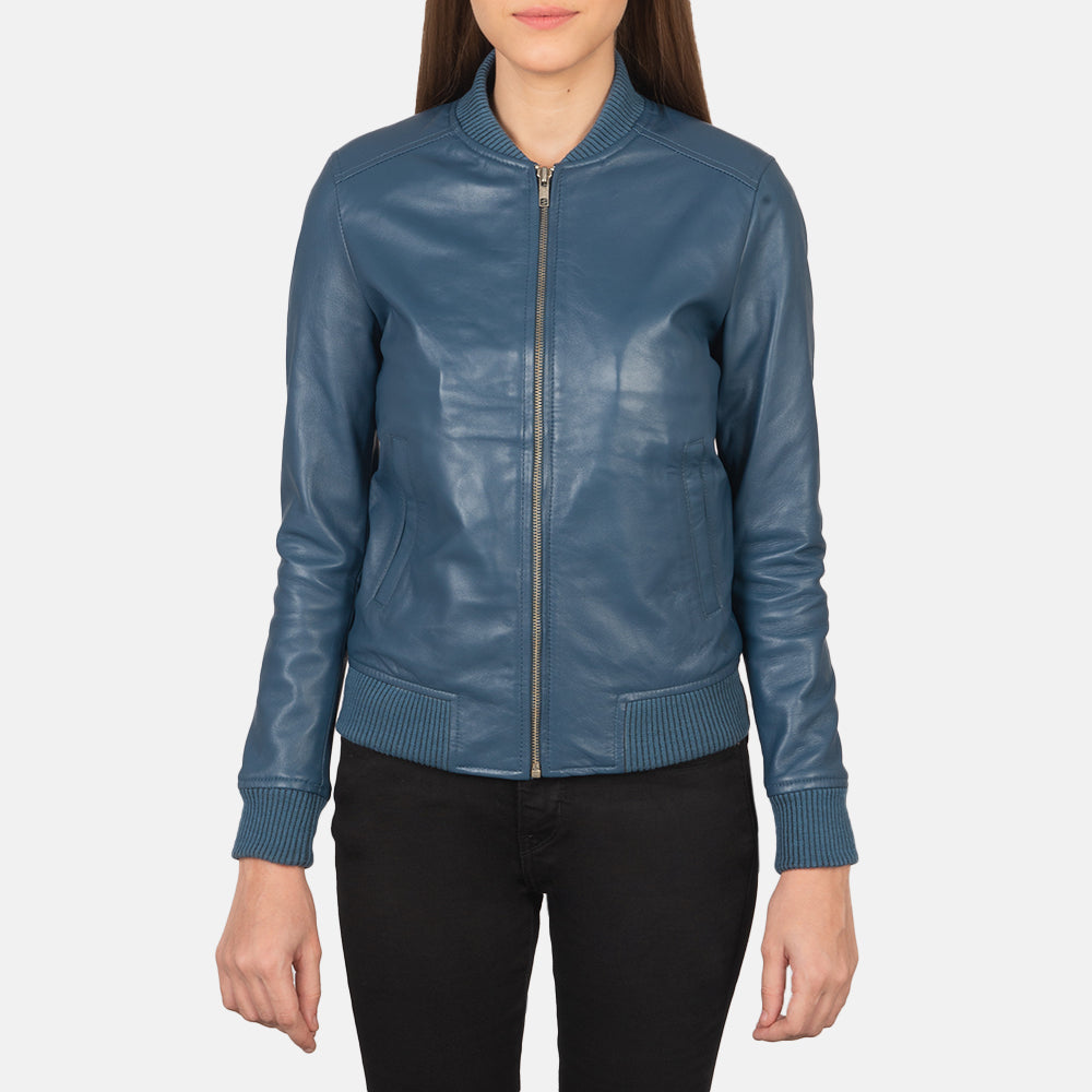 Bliss Blue Leather Bomber Jacket by Dash Racegear - women Jacket view 4