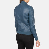 Bliss Blue Leather Bomber Jacket by Dash Racegear - women Jacket view 5