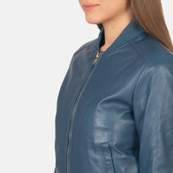 Bliss Blue Leather Bomber Jacket by Dash Racegear - women Jacket view 6