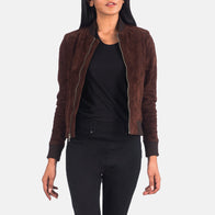 Bliss Brown Suede Bomber Jacket by Dash Racegear - women Jacket view 1