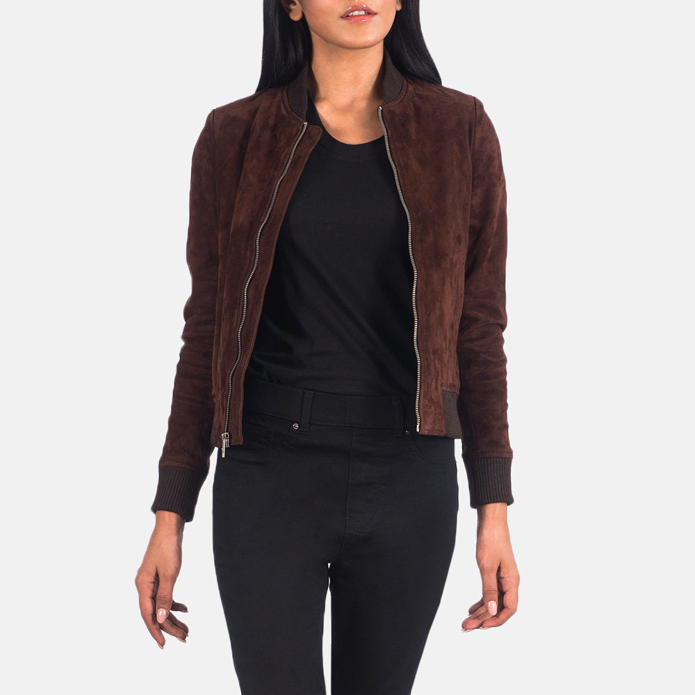 Bliss Brown Suede Bomber Jacket by Dash Racegear - women Jacket view 1