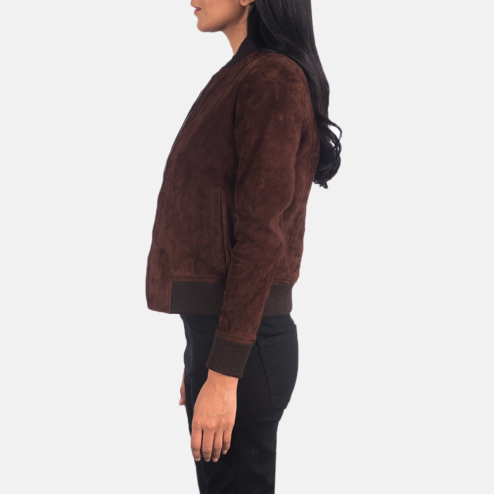 Bliss Brown Suede Bomber Jacket by Dash Racegear - women Jacket view 2