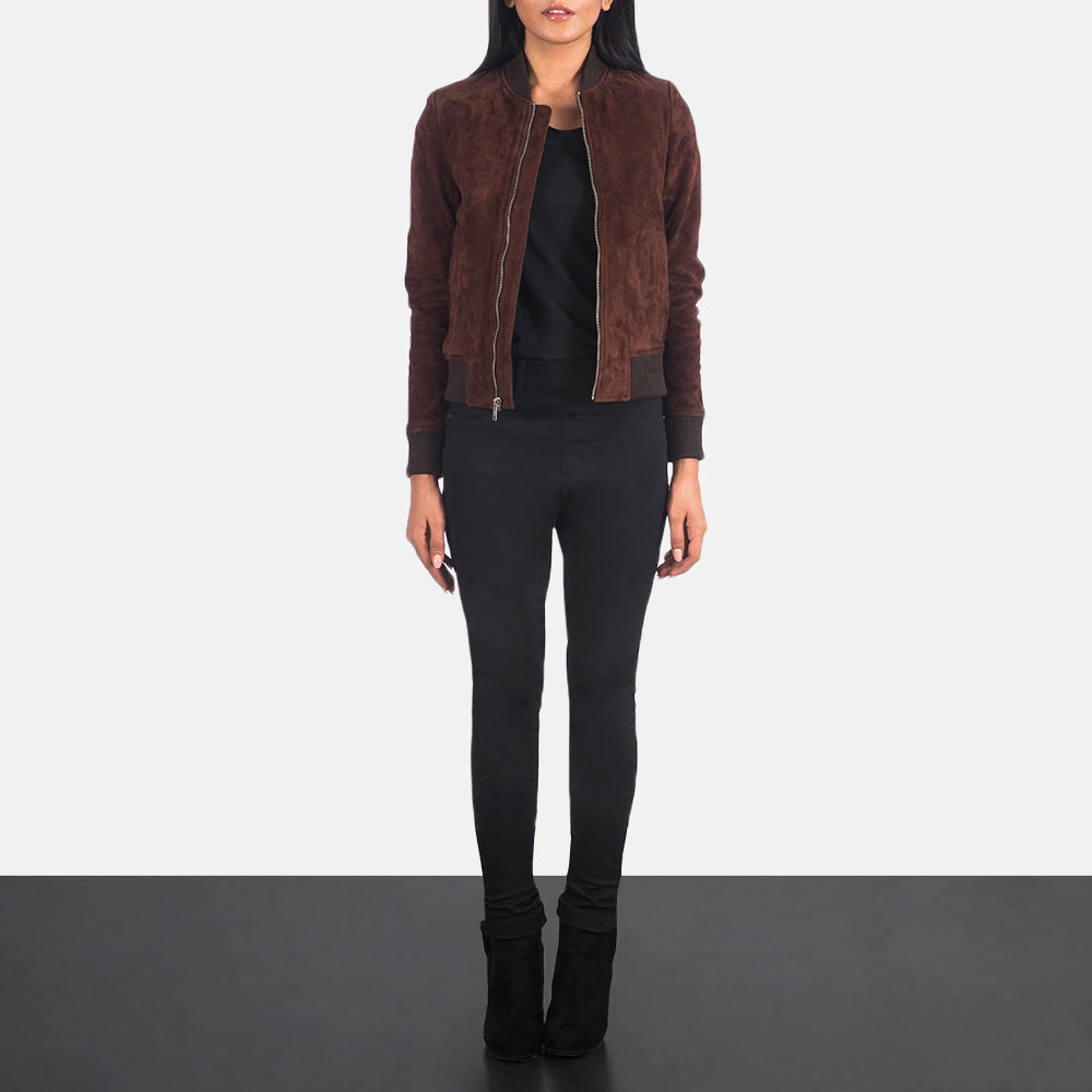 Bliss Brown Suede Bomber Jacket by Dash Racegear - women Jacket view 3