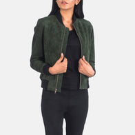 Bliss Green Suede Bomber Jacket by Dash Racegear - women Jacket view 1
