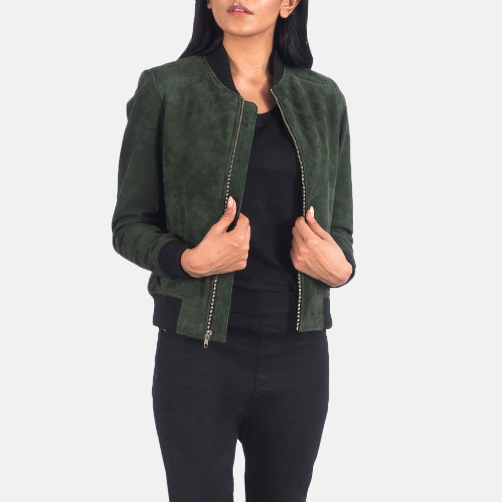 Bliss Green Suede Bomber Jacket by Dash Racegear - women Jacket view 1