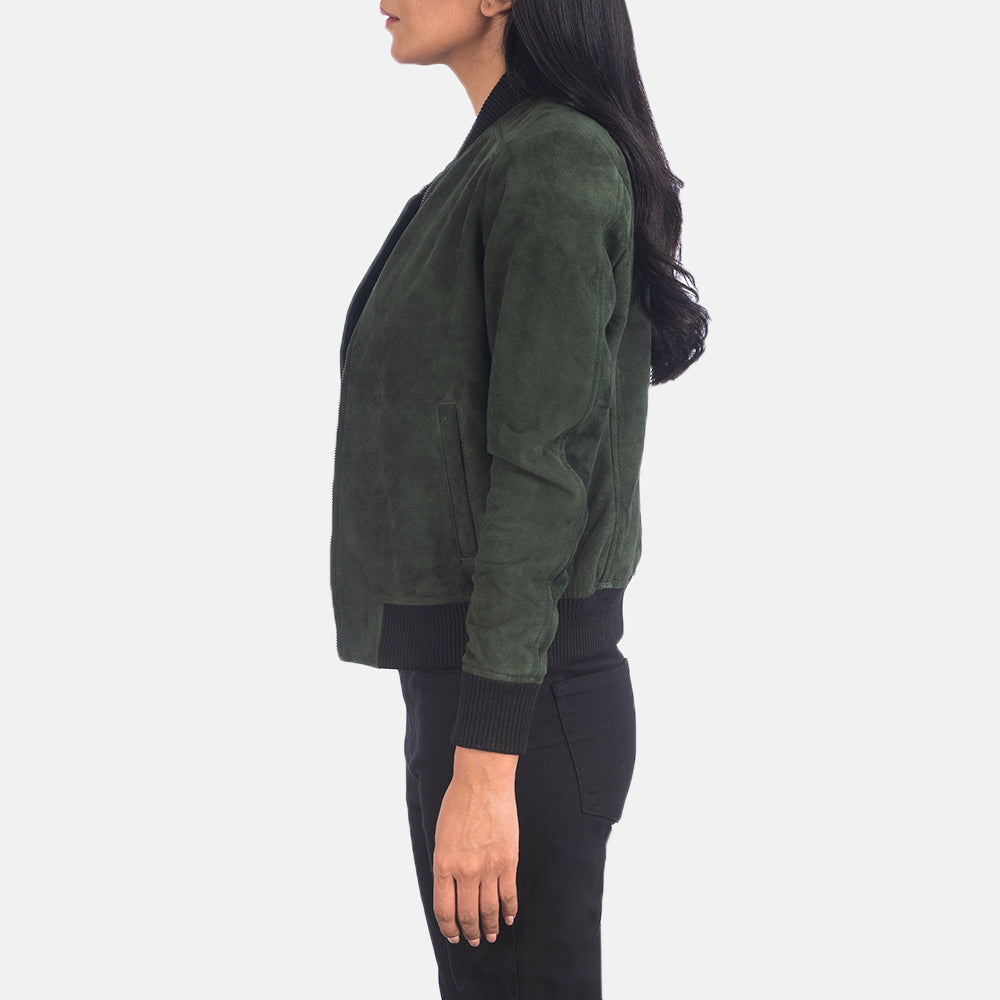 Bliss Green Suede Bomber Jacket by Dash Racegear - women Jacket view 2