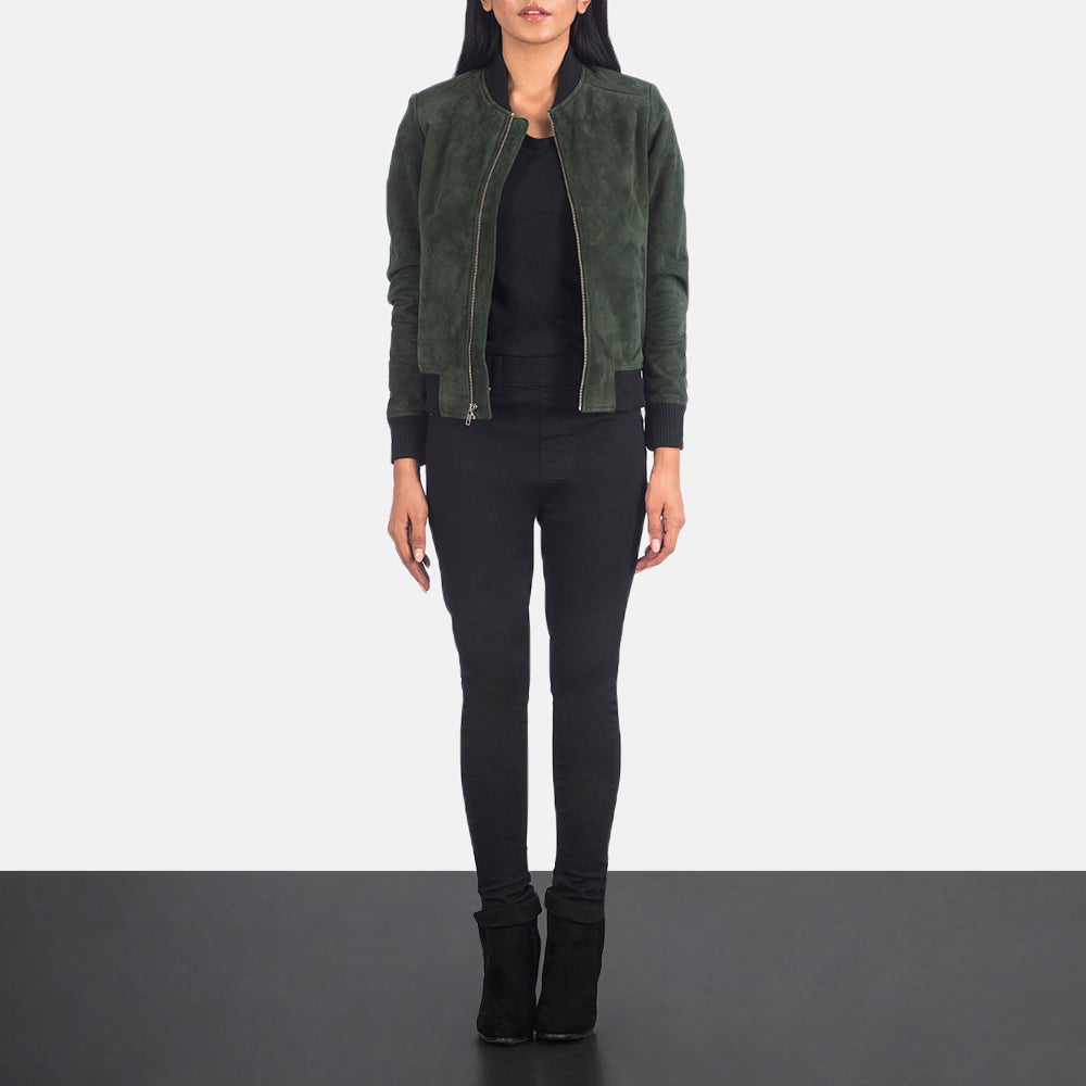 Bliss Green Suede Bomber Jacket by Dash Racegear - women Jacket view 3