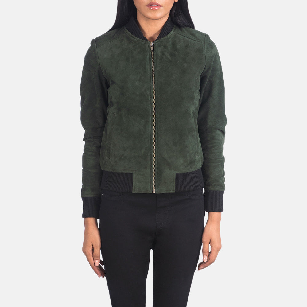 Bliss Green Suede Bomber Jacket by Dash Racegear - women Jacket view 4