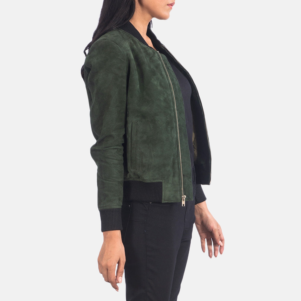 Bliss Green Suede Bomber Jacket by Dash Racegear - women Jacket view 6