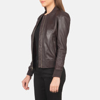 Bliss Maroon Leather Bomber Jacket by Dash Racegear - women Jacket view 2