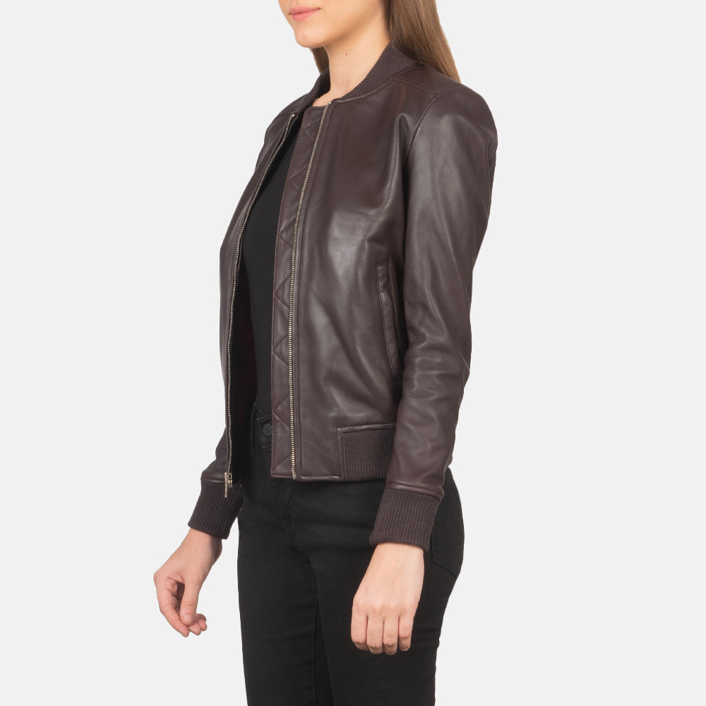 Bliss Maroon Leather Bomber Jacket by Dash Racegear - women Jacket view 2