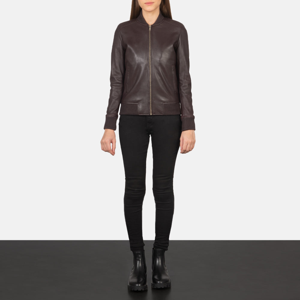 Bliss Maroon Leather Bomber Jacket by Dash Racegear - women Jacket view 3