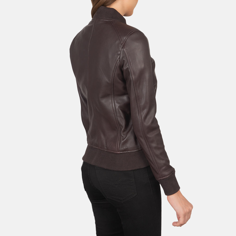 Bliss Maroon Leather Bomber Jacket by Dash Racegear - women Jacket view 5