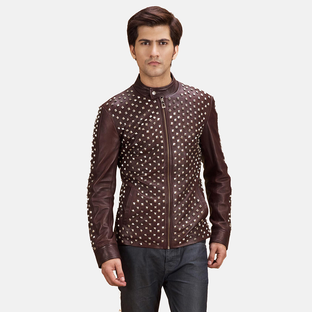 Blix Bono Maroon Leather Biker Jacket by Dash Racegear - men Jacket view 1