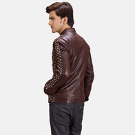 Blix Bono Maroon Leather Biker Jacket by Dash Racegear - men Jacket view 2