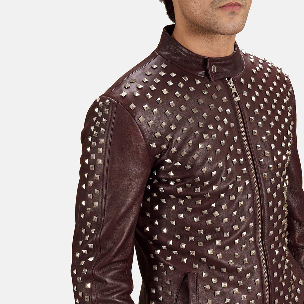 Blix Bono Maroon Leather Biker Jacket by Dash Racegear - men Jacket view 4
