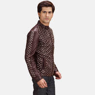 Blix Bono Maroon Leather Biker Jacket by Dash Racegear - men Jacket view 5