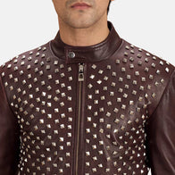 Blix Bono Maroon Leather Biker Jacket by Dash Racegear - men Jacket view 6