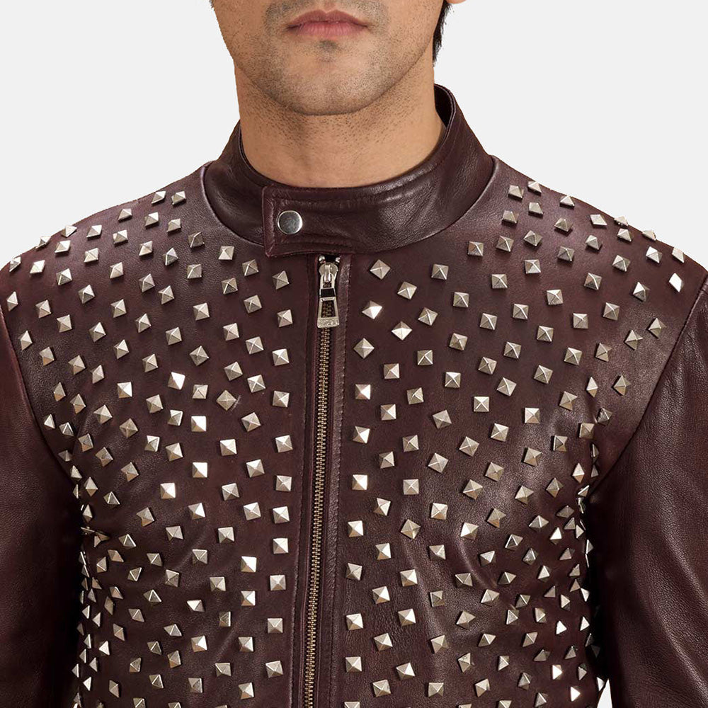 Blix Bono Maroon Leather Biker Jacket by Dash Racegear - men Jacket view 6