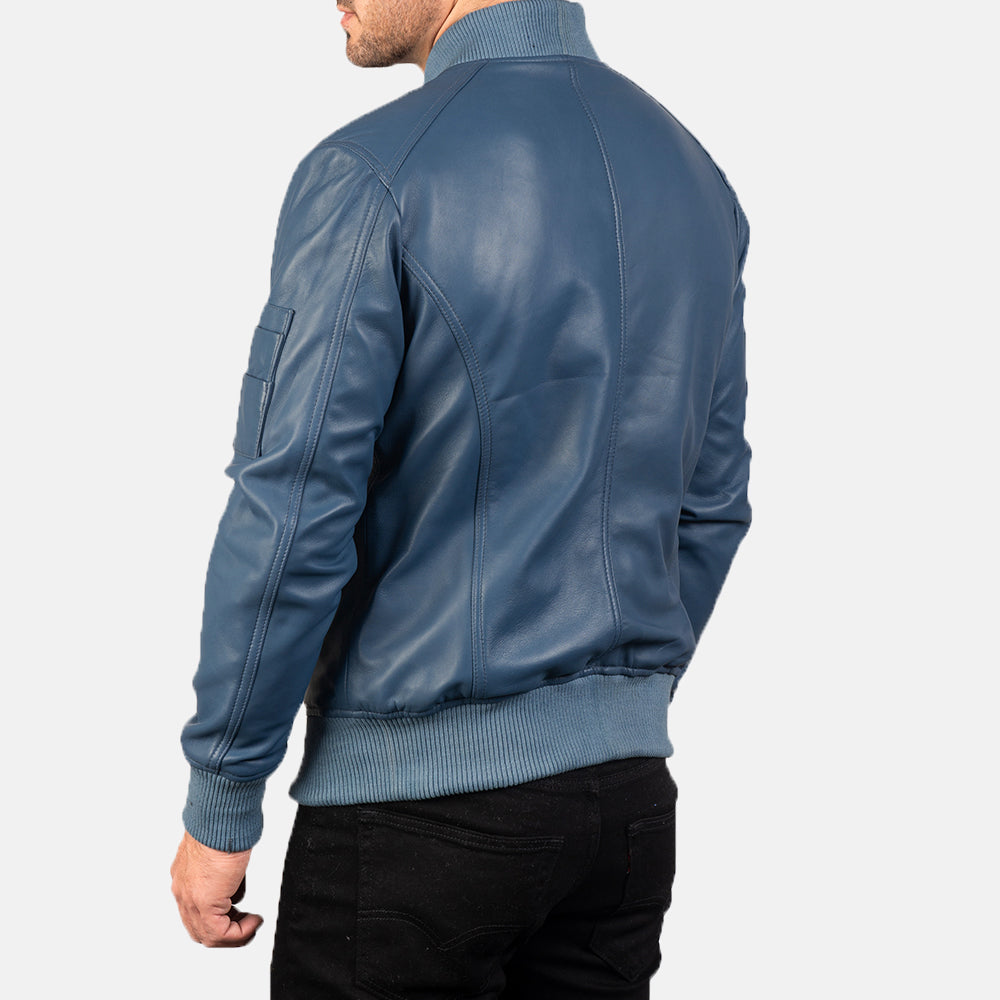 Bomia Ma-1 Blue Leather Bomber Jacket by Dash Racegear - men Jacket view 5