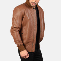 Bomia Ma-1 Brown Leather Bomber Jacket by Dash Racegear - men Jacket view 4