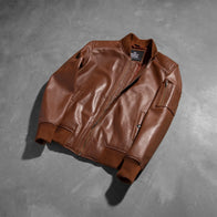 Bomia Ma-1 Brown Leather Bomber Jacket by Dash Racegear - men Jacket view 7