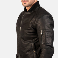 Bomia Ma-1 Distressed Black Leather Bomber Jacket by Dash Racegear - men Jacket view 5
