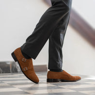 Boston Double Monk Strap Brown Suede Leather Shoes by Dash Racegear - men Leather Shoes view 7