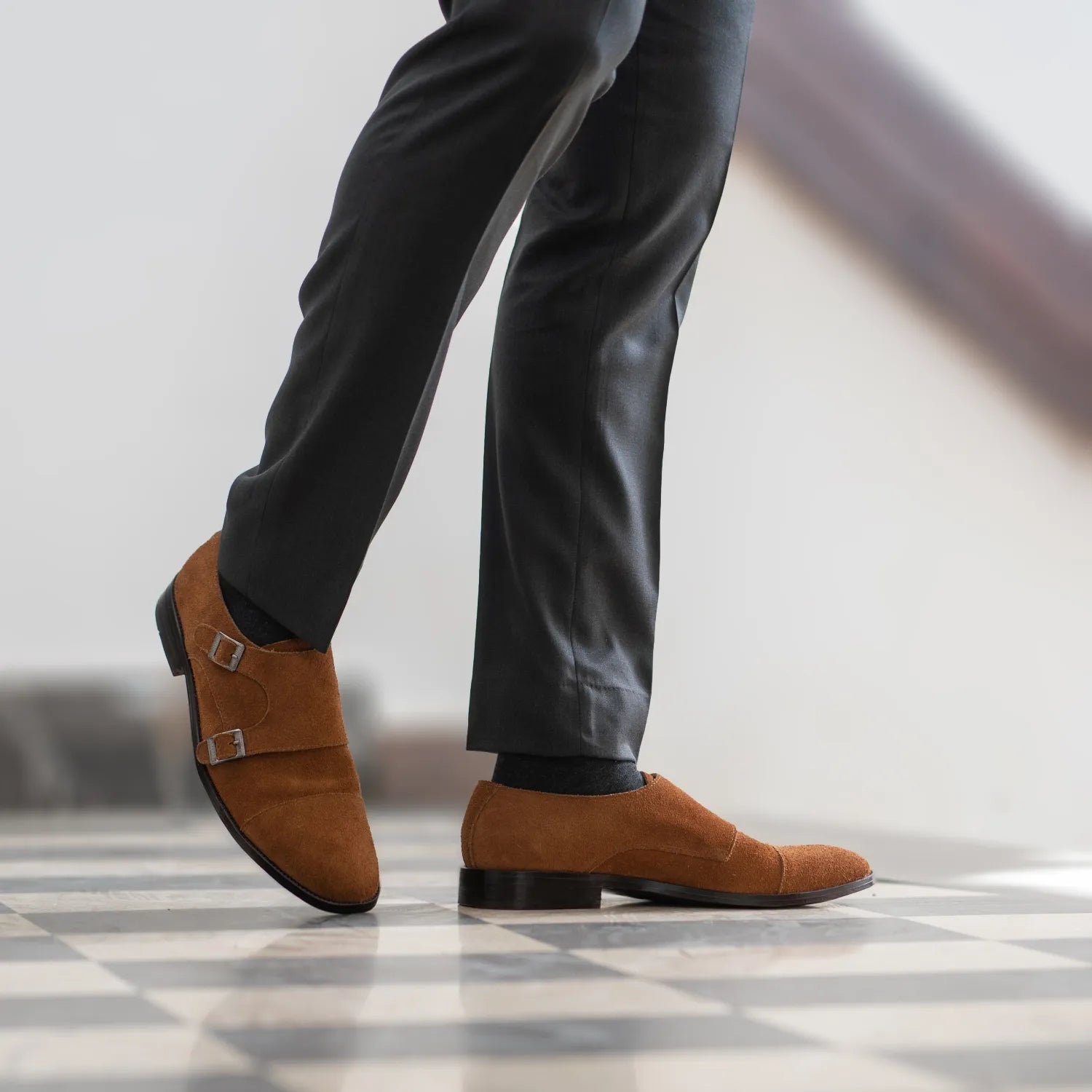Boston Double Monk Strap Brown Suede Leather Shoes by Dash Racegear - men Leather Shoes view 8