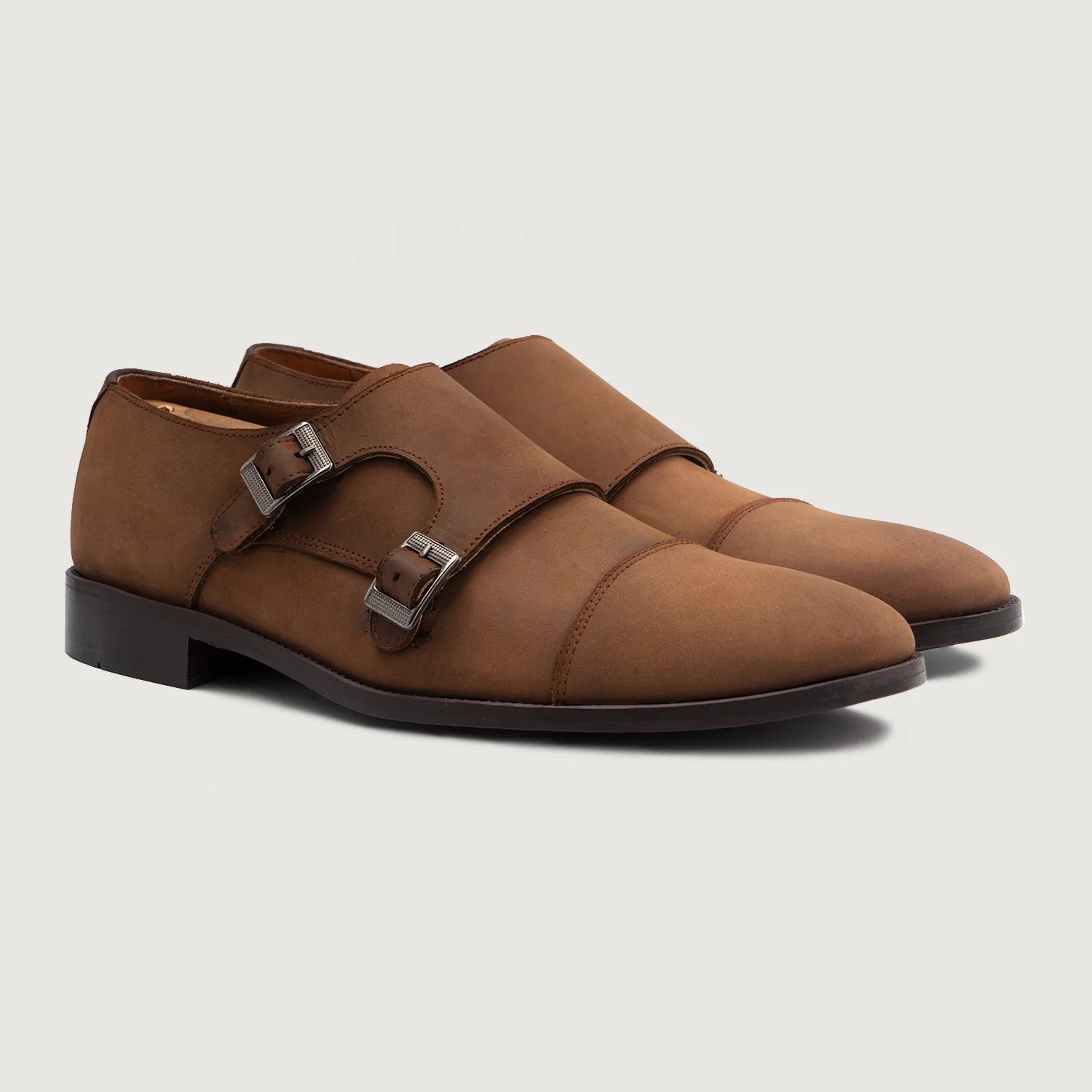 Boston Double Monk Strap Oil Pull-up Brown Leather Shoes by Dash Racegear - men Leather Shoes view 1