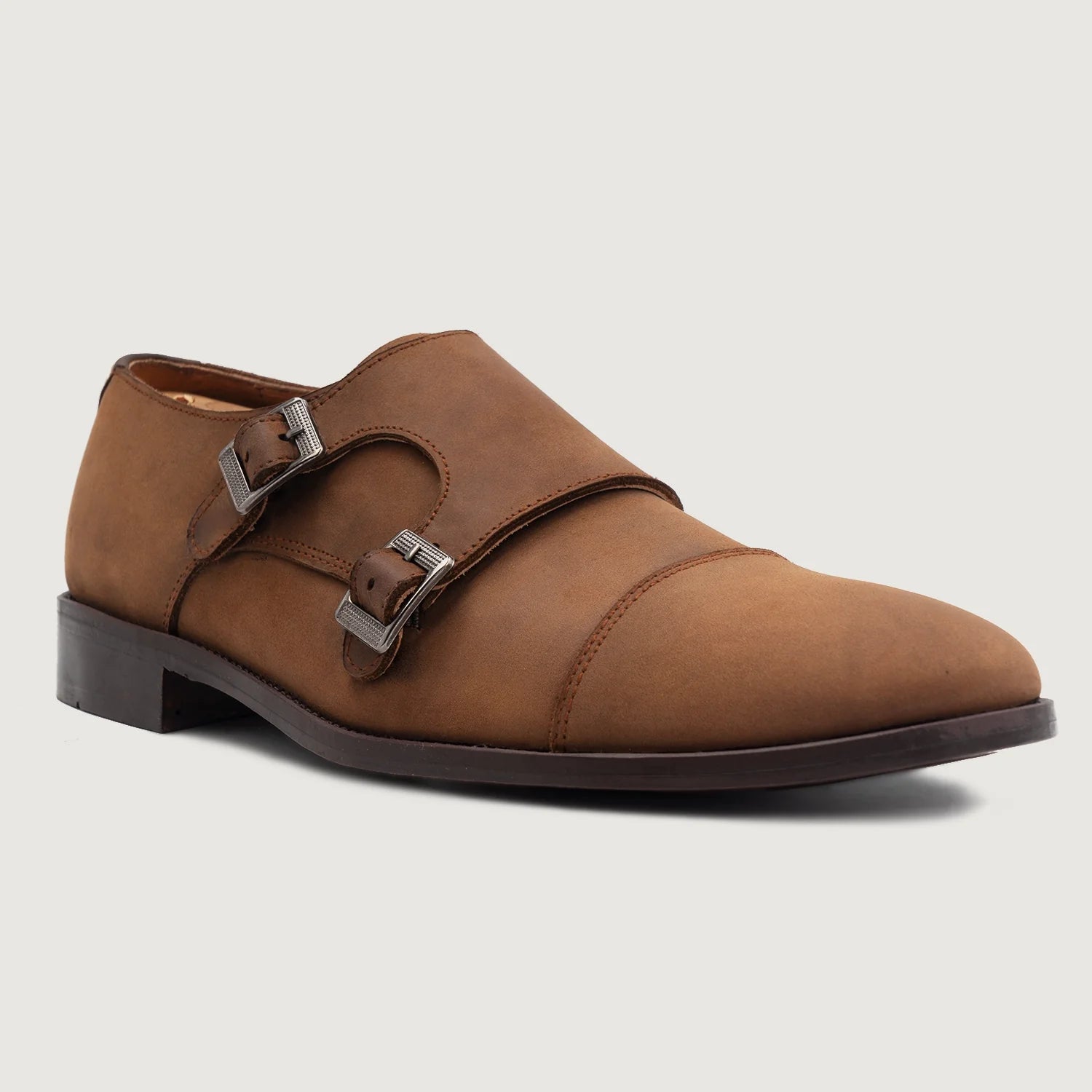 Boston Double Monk Strap Oil Pull-up Brown Leather Shoes by Dash Racegear - men Leather Shoes view 4