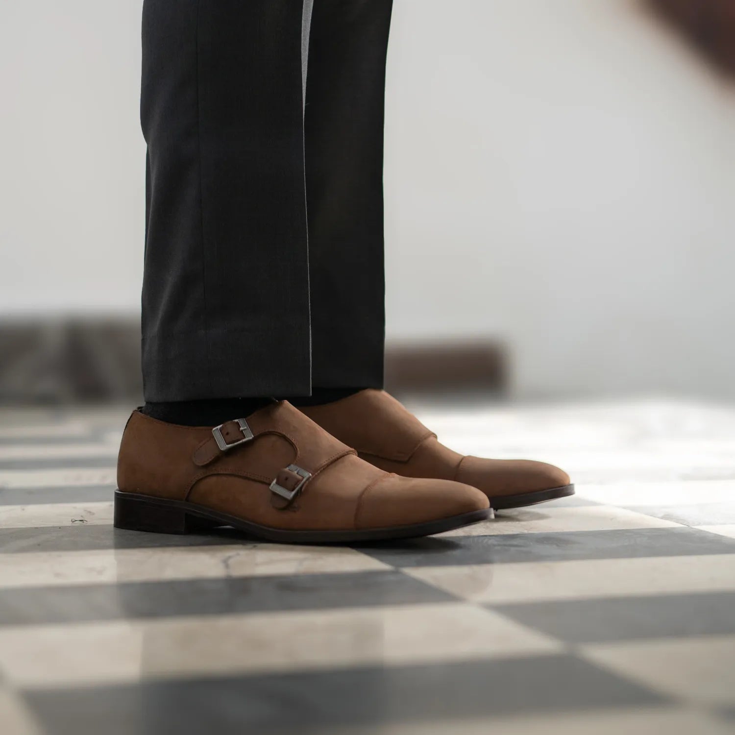 Boston Double Monk Strap Oil Pull-up Brown Leather Shoes by Dash Racegear - men Leather Shoes view 7