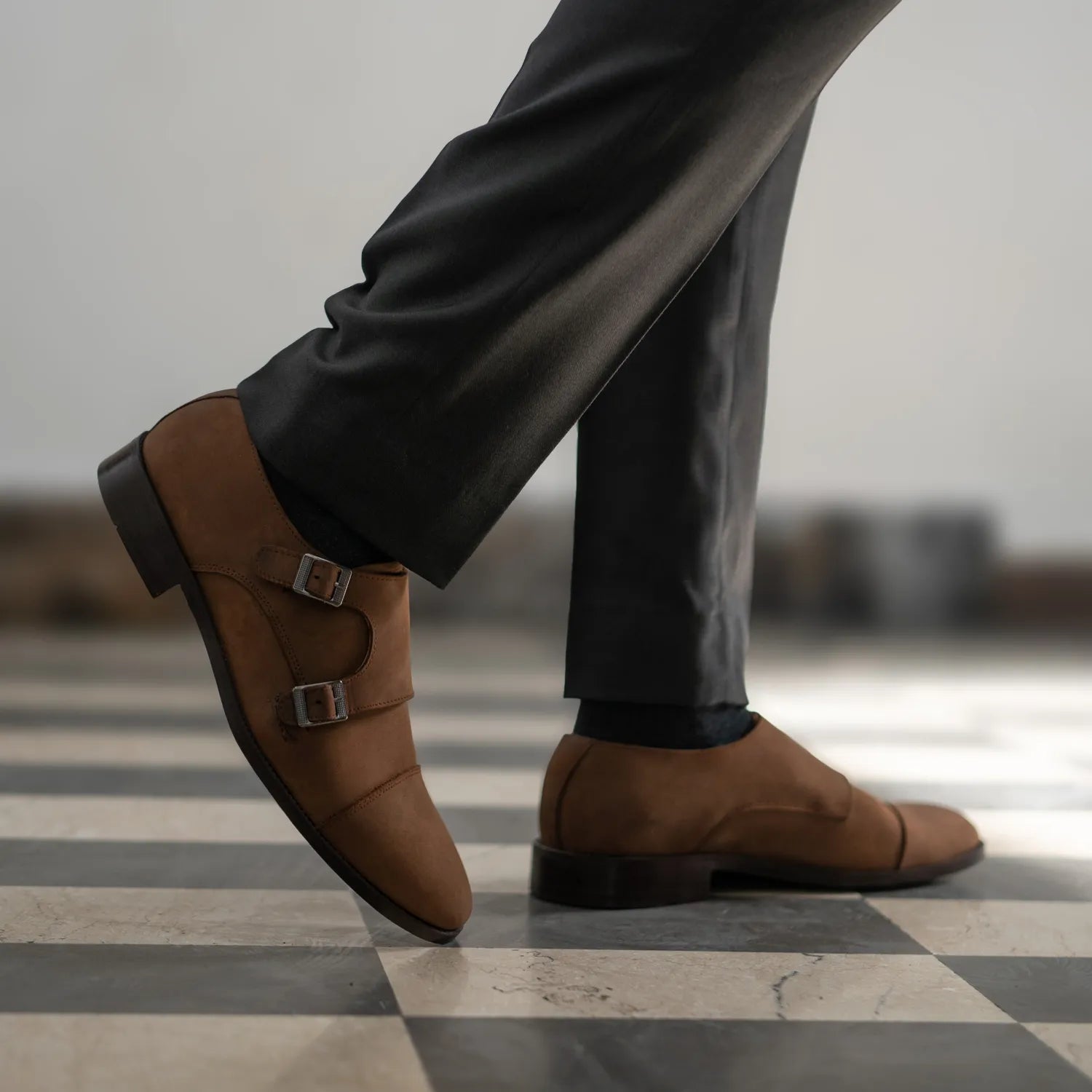 Boston Double Monk Strap Oil Pull-up Brown Leather Shoes by Dash Racegear - men Leather Shoes view 8