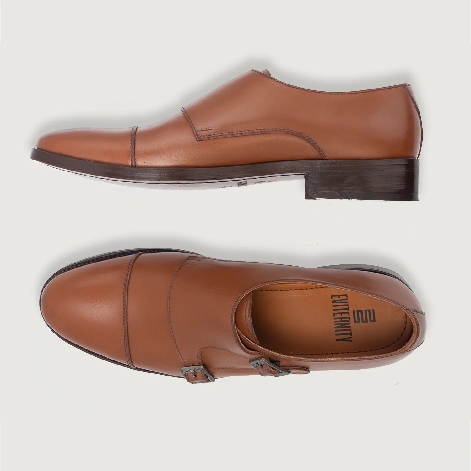 Boston Double Monk Strap Tan Leather Shoes by Dash Racegear - men Leather Shoes view 3