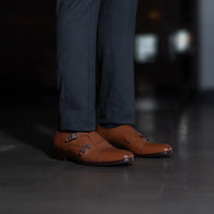 Boston Double Monk Strap Tan Leather Shoes by Dash Racegear - men Leather Shoes view 7