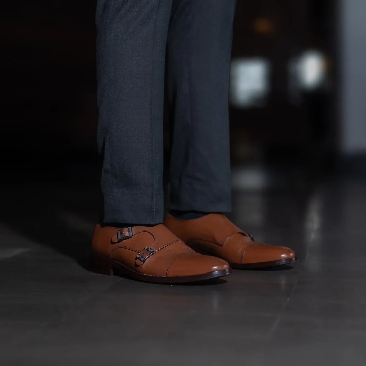 Boston Double Monk Strap Tan Leather Shoes by Dash Racegear - men Leather Shoes view 7