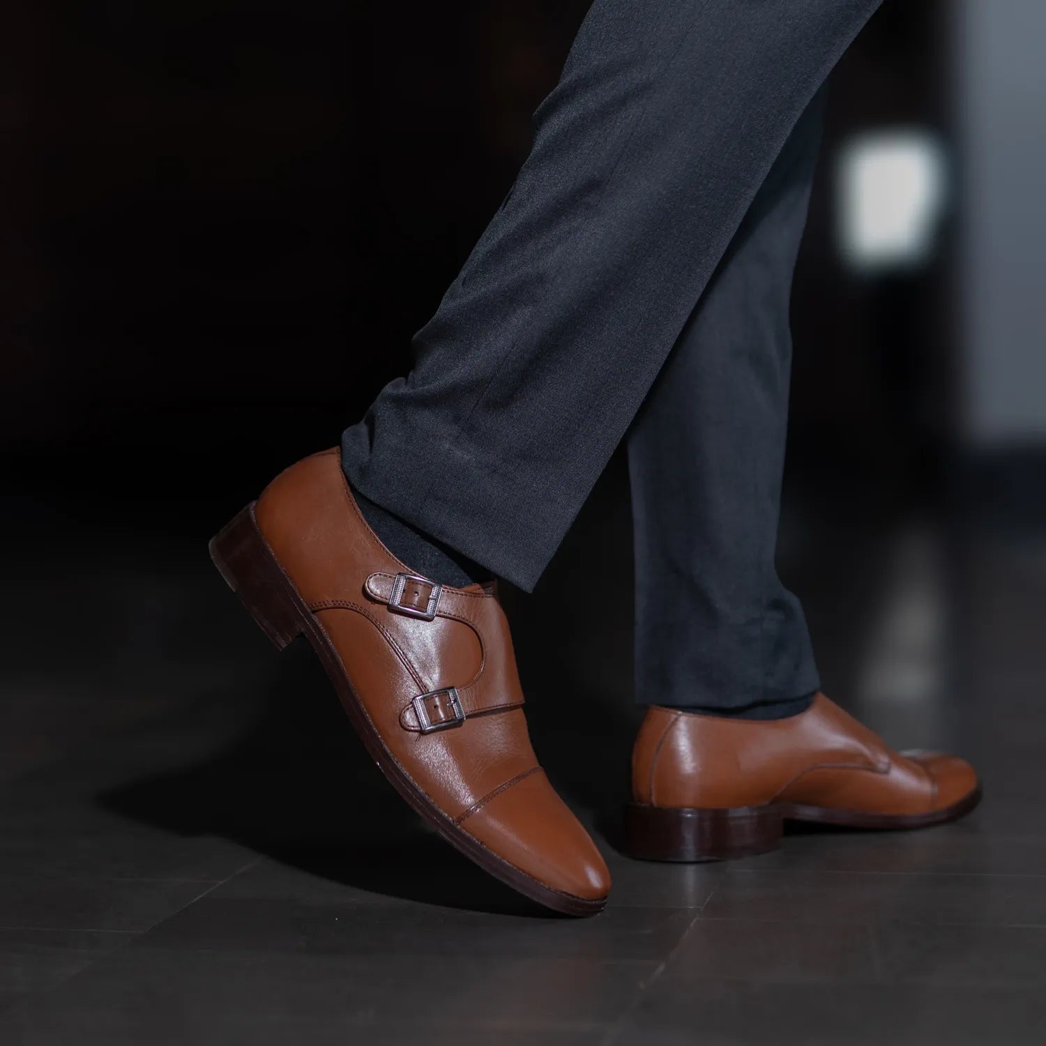 Boston Double Monk Strap Tan Leather Shoes by Dash Racegear - men Leather Shoes view 8