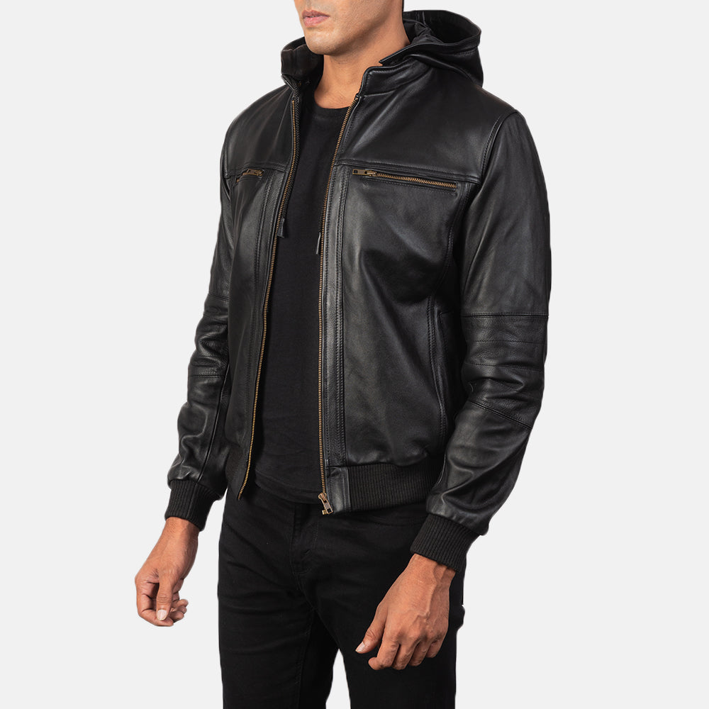 Bouncer Biz Black Leather Bomber Jacket by Dash Racegear - men Jacket view 2