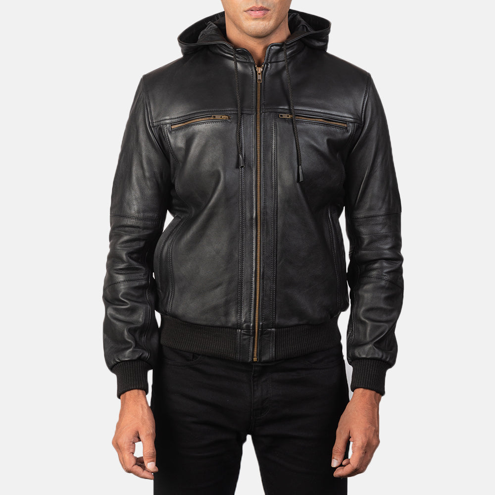 Bouncer Biz Black Leather Bomber Jacket by Dash Racegear - men Jacket view 3