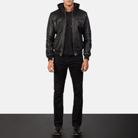 Bouncer Biz Black Leather Bomber Jacket by Dash Racegear - men Jacket view 4