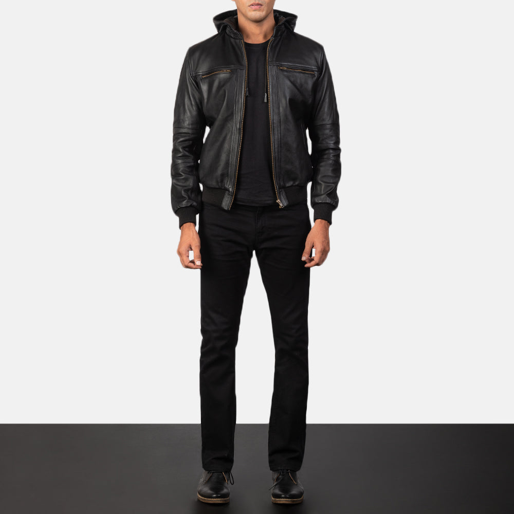 Bouncer Biz Black Leather Bomber Jacket by Dash Racegear - men Jacket view 4