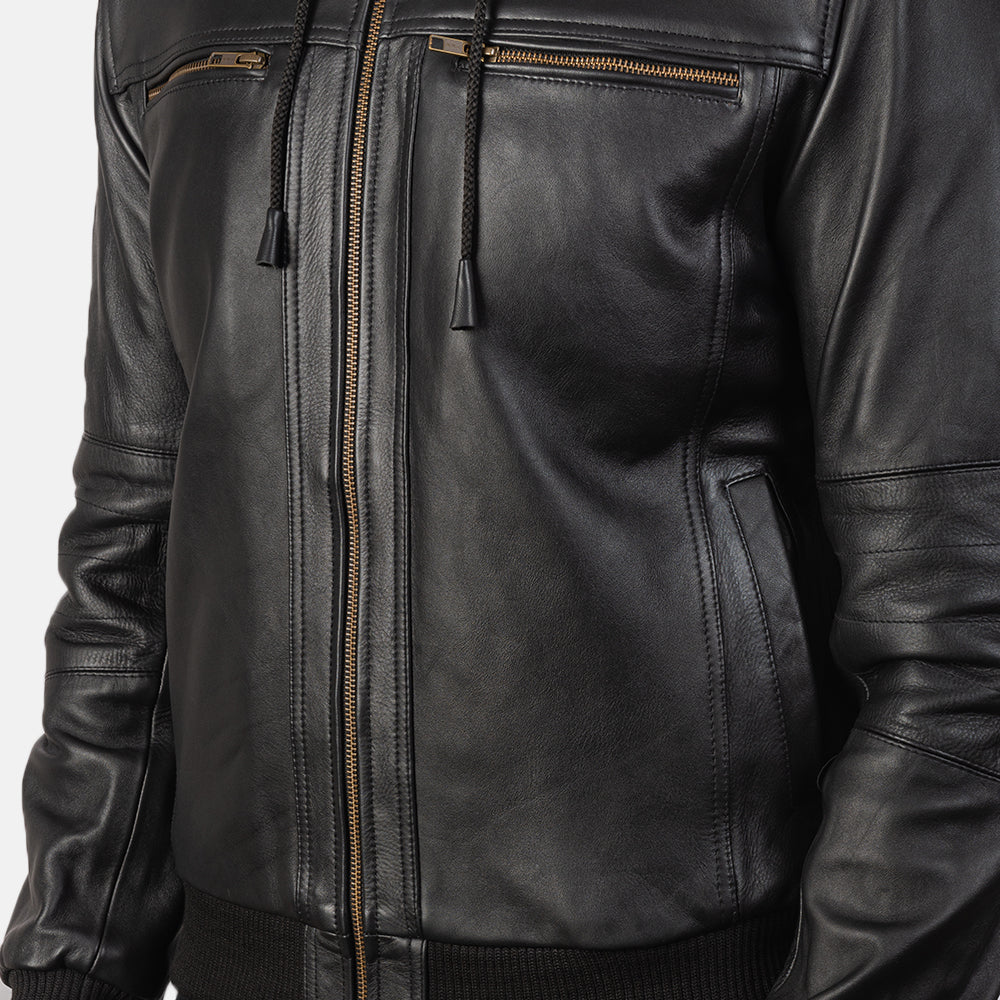 Bouncer Biz Black Leather Bomber Jacket by Dash Racegear - men Jacket view 6