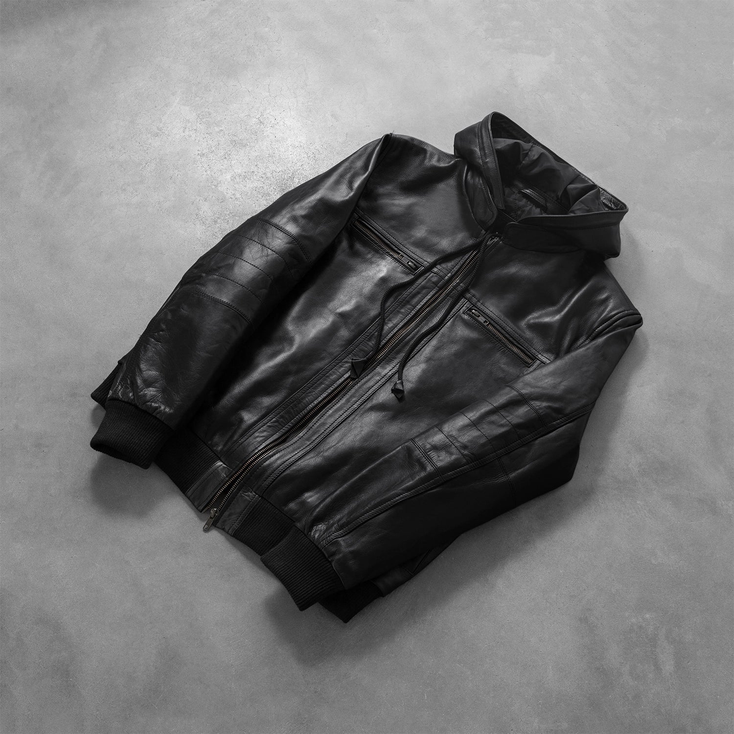 Bouncer Biz Black Leather Bomber Jacket by Dash Racegear - men Jacket view 7