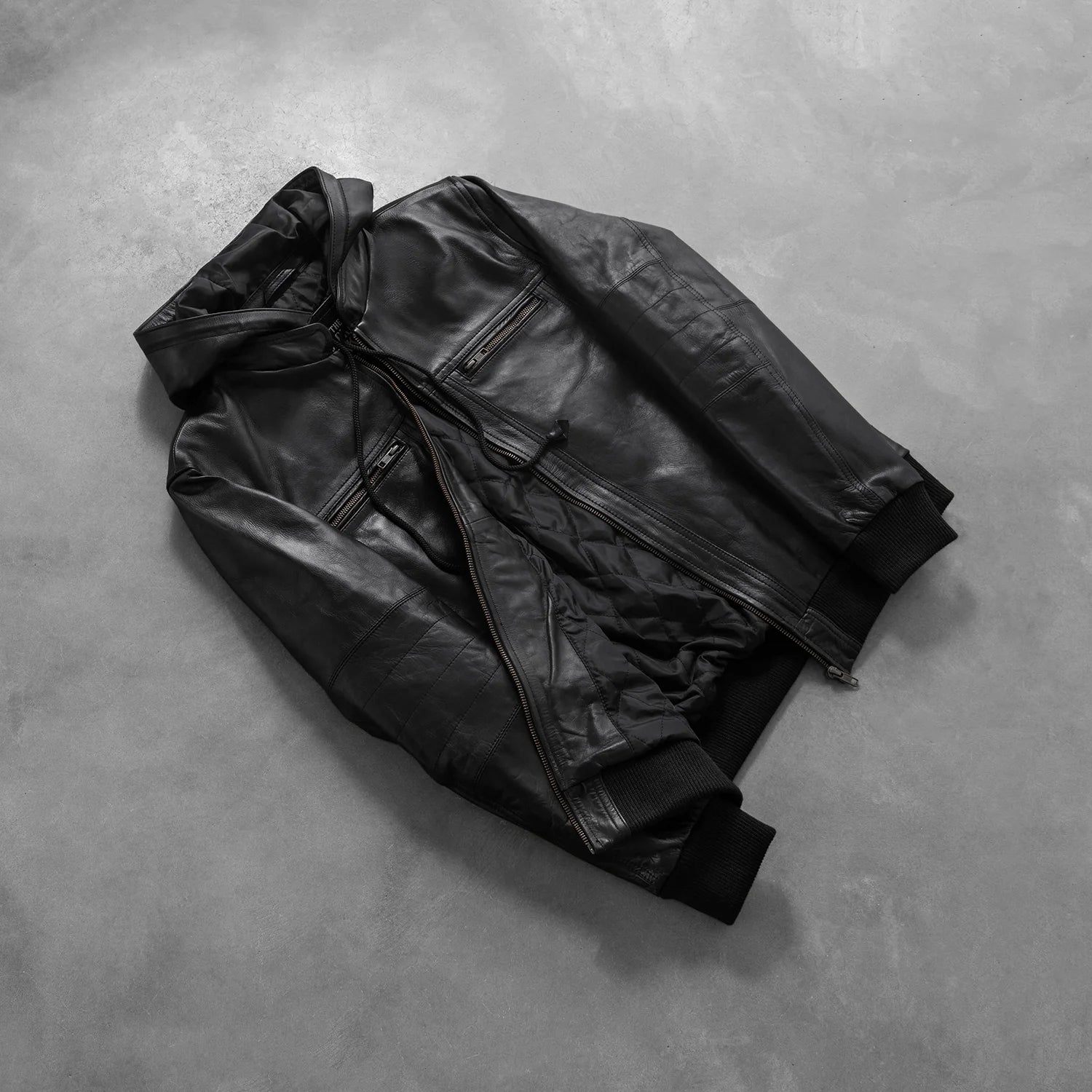 Bouncer Biz Black Leather Bomber Jacket by Dash Racegear - men Jacket view 8