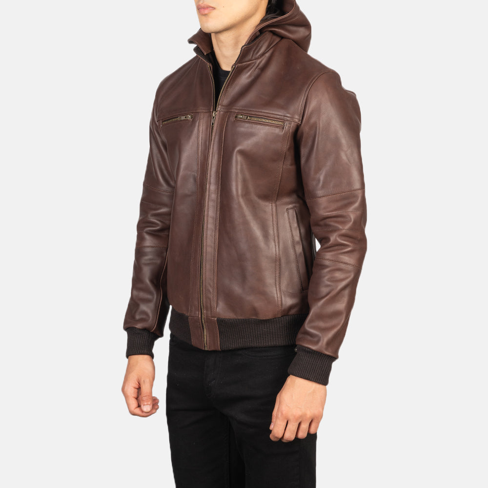 Bouncer Biz Brown Leather Bomber Jacket by Dash Racegear - men Jacket view 2