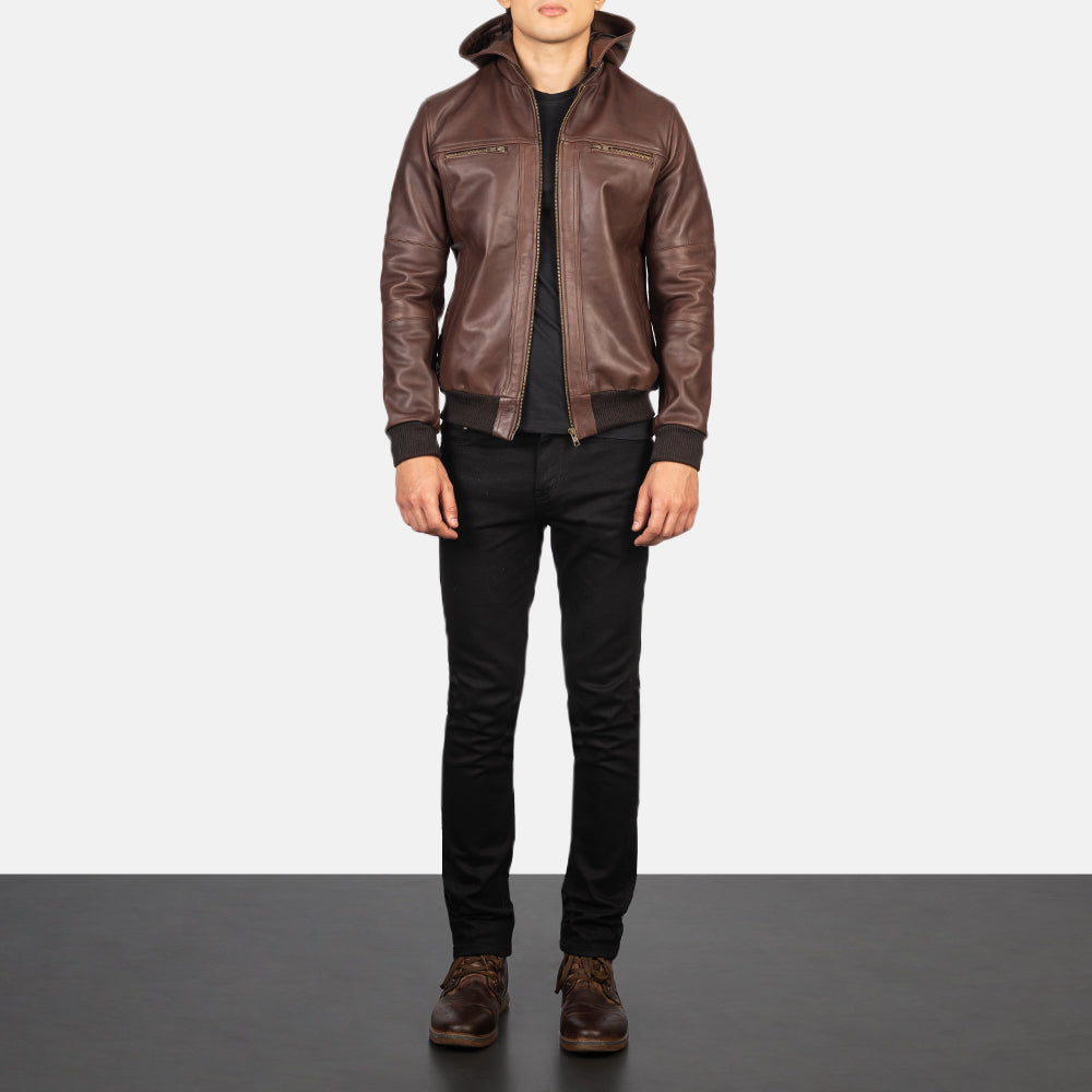 Bouncer Biz Brown Leather Bomber Jacket by Dash Racegear - men Jacket view 3