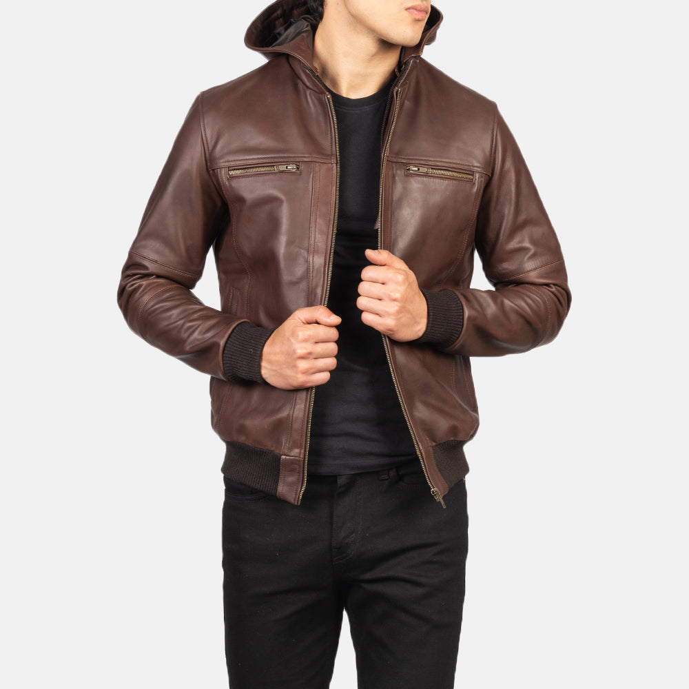Bouncer Biz Brown Leather Bomber Jacket by Dash Racegear - men Jacket view 4