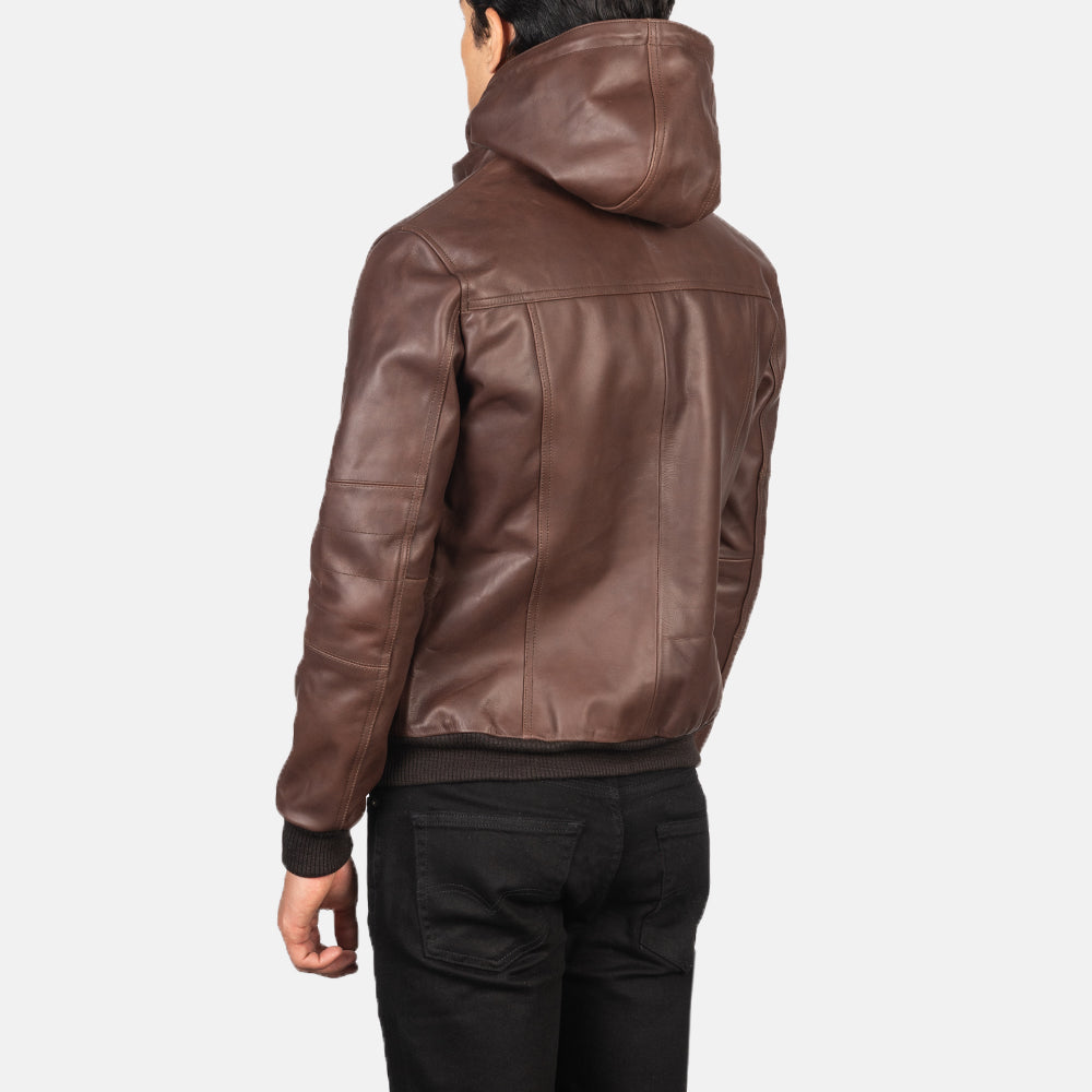 Bouncer Biz Brown Leather Bomber Jacket by Dash Racegear - men Jacket view 5